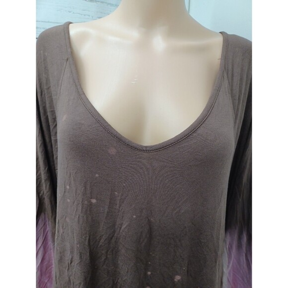 L&B Lucky & Blessed Womens Pullover Brown Pink Top XL Asymmetric NWT - Picture 2 of 9